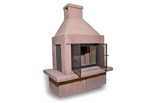 Legends Direct Mirage Stone Outdoor Fireplace - 3 Screen Door Design for Patio or Yard - Fire Place Screen Covers Keep Embers from Escaping - Great for Wood Burning, Charcoal or Gas (Taupe) - Thumbnail 2