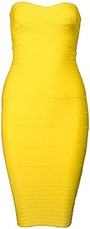 UONBOX Women's Rayon Cute Sleeveless Bodycon Bandage Strap Dress (XS, Yellow2)