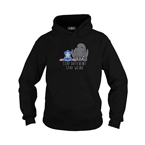 Unisex Stay Different Stay Weird Stitch and Night Fury Hoodie (L, Black)