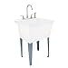 Utility Sink Laundry Tub with Stainless Steel High Rise Faucet by Maya with Side Sprayer, Large Basin, and Metal Legs, Great for Workroom, Shop, Garage, Basement, Mud Room (White Tub)
