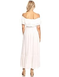 Anna-Kaci vestido largo de manga corta elástico con volantes campesinos para mujer