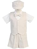 Seersucker Vest Outfit - Khaki Stripe Vest, Shorts, Hat, Shirt, and Tie - Made in USA