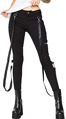 Dazosue Women Pants Gothic Suspended Strap Punk Skinny Pencil Legging