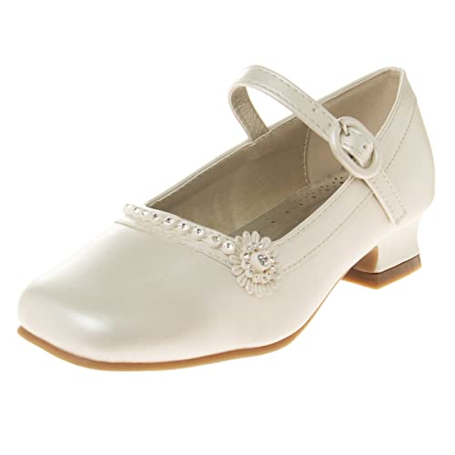 Josmo Girls Mary Jane Dress Shoes – Patent Block Low Heel Pumps with Flower and…