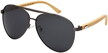 Edge I-Wear Polarized Classic Pilot Style Aviator Sunglasses Natural Bamboo Temple For Men Women 5169BM-P