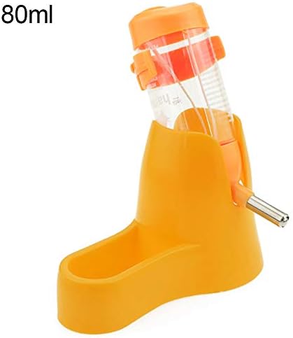 fanmaosdf Hamster Water Bottle,Little Pet Automatic Drinking Bottle with Food Container Base Hut Hanging Water Feeding Bottles Auto Dispenser for Small Animals 80ml Orange