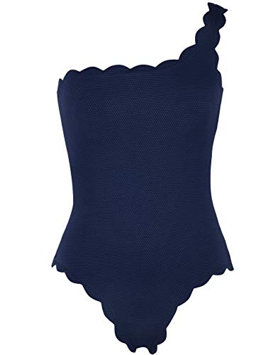 Mycoco Women's One Piece Swimsuit One Shoulder Swimwear Bathing Suit with Scalloped Trim