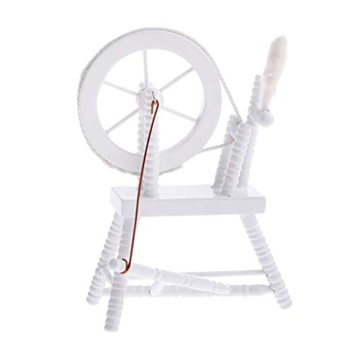 Potelin Premium Quality 1:12 Scale Doll House Miniature Hand Reeling Machine Wooden Spinning Wheel White - Thumbnail 3