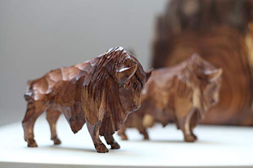 Bison Vintage Wooden Animal Toy Office Decor Wooden figure Vintage Wooden statue decorative Wooden Statue Carved Vintage sculpture Handturned gift FBA AF1