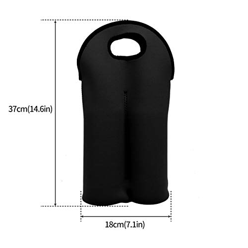 Wine Travel Carrier & Cooler Bag 2-bottle Wine Carrying Tote Picnic Cooler Two Bottle Water Drinks Beer Insulated Neoprene Hand Bag (2 Bottle, Black)