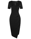 OUGES Womens Deep V-Neck Asymmetrical Fold Sheath Dress