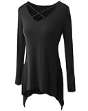 SEENFUN Womens Sexy Crisscross Neck Long Sleeve T-Shirt Tunic (Black) XL