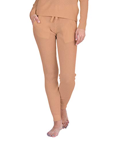 State Cashmere Women's 100% Pure Cashmere Knitted Loungewear Pants with Pockets (Pants/Cammello, X-Large)