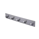 Kes Self Adhesive Hooks Rail STAINLESS STEEL 5-Hook Rack Bath Towel Hook Sticky Bathroom Kitchen Towel Multi Hanger Brushed Finish, A7063H5-2