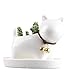 Modern Simple Balcony Small Planter Little Dog Milky White Ceramic Succulent Plant Flower Pot Miniature Decoration with Tray Neck with Bell Weaving Tail 4.5 x 2.36 x 3.46inches (NO Plants)