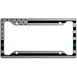 JASS GRAPHIX American Flag License Plate Frame (Black on Brushed with Green)