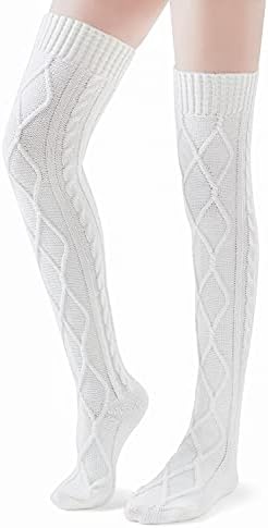 Thigh High Socks for Women Cable Knit 