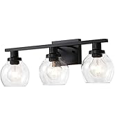 NSRCE Bathroom Globe Vanity Light, 3-Light Industrial Metal Wall Sconce in Black Finish with Clea...