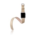 Apple Watch Band,Thankscase 38mm Double Tour Genuine Leather Strap Wrist Band Replacement,Top quality Metal Clasp for Apple Watch Nike+, Series 3, Series 2, Series 1, Sport, Edition (Gold L)