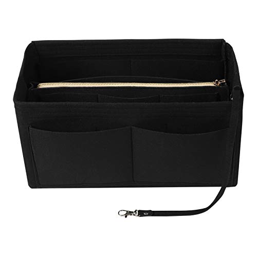 LITLANDSTAR Einfarbige Filztasche mit mehreren Fächern, große Kapazität, Make-up-Tasche für Damen, Reisen, großer Make-up-Organizer, Kulturbeutel, Aufbewahrungstasche, Handtasche, Tragetasche, Schwarz