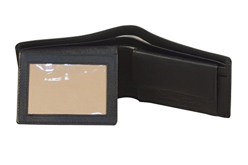 Sakkas Mens Authentic Leather Bi-fold Wallet with 2 Hidden Pockets, 2 Id Windows and 4 Credit Card Slots - Comes in a Gift Bag -Black