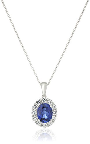 Sterling Silver, Created Blue Sapphire, and Created White Sapphire Pendant Necklace, 18