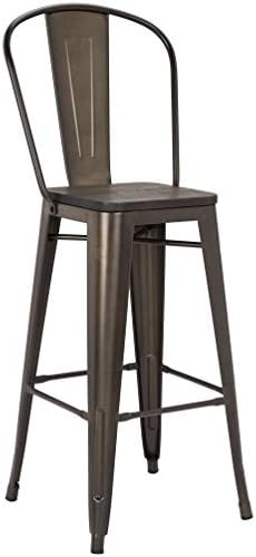 Pioneer Square Midvale 30-Inch Bar-Height Metal Stool with Back Rest, Set of 2, Stormy Gray