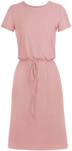 Rheane Womens Short Sleeve Casual Midi Dress with Pocket