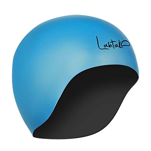 Swim Cap Reversible 3D - Swimming Cap Women Men - Silicone Swim Cap Waterproof- Best for Short and Medium Long Hair - Adult Swim Cap - Youth Swim Cap - Swim Hats (Black & Aqua Blue)