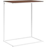 vidaXL Modern Industrial-Style C-Shaped Side/End Table in White and Brown - Engineered Wood, Iron Frame - 21.7"x13.8"x26"