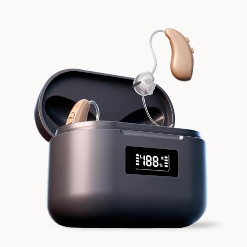 Auyeesnc BTE Hearing Aids,Rechargeable Hearing Amplifier with Noise Cancelling Adjustable Volume & 2 Modes