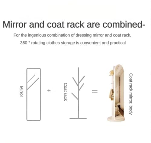 Full length mirror, HD 360° Rotating Floor Standing Rounded Mirrors with Coat Hanger & Shelf, Fitting Mirrors, Wooden Rotatable Mirror, Living Room Entrance Dressing Mirror (Style-C1)
