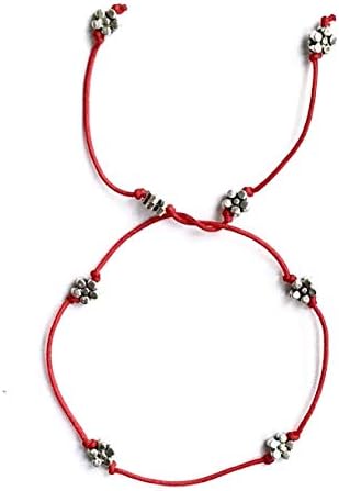 Red String Bracelet by nilliO Handmade Women Lucky Bracelets Tibetan Silver Flowers Gift