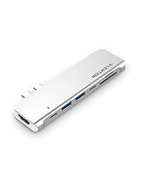 LENTION   Hub portátil USB C con Thunderbolt 3 de 40 Gbps, 100 W de potencia, HDMI 4K, 2 USB 3.0, lector de tarjetas SD Micro SD y adaptador de datos tipo C para MacBook Pro 13 15 (2018 2016) (plata)