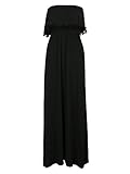 Clothink Women Black Strapless Pom Pom Maxi Dress