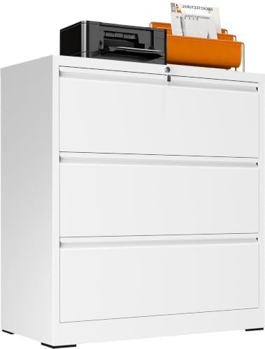 3 Drawer Lateral File Cabinet with Lock, Metal File Cabinets for Home