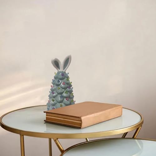 Lighted Easter Ceramic Bunny Tree Decoration,Easter Rabbit Figurines with Colorful Lamp Beads & Bunny Ear, Spring Decor Figurine Night Light for Home, Tabletop Holiday Decorations Gifts (19.5CM/A)