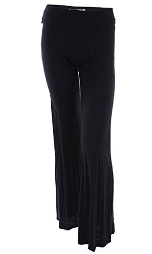Spy C Solid Full Length Flare Pants with Ribbed Wide Waistband, Small, Navy