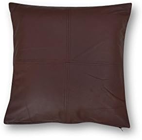 100% Sheepskin Leather Throw Pillow Cover - Cushion Case for Sofa - Decorative Throw Covers for Living Room & Bedroom (Brown)