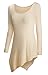 HIMONE Women Handkerchief Hem Long Sleeve Long Tunic Top Solid Beige Large