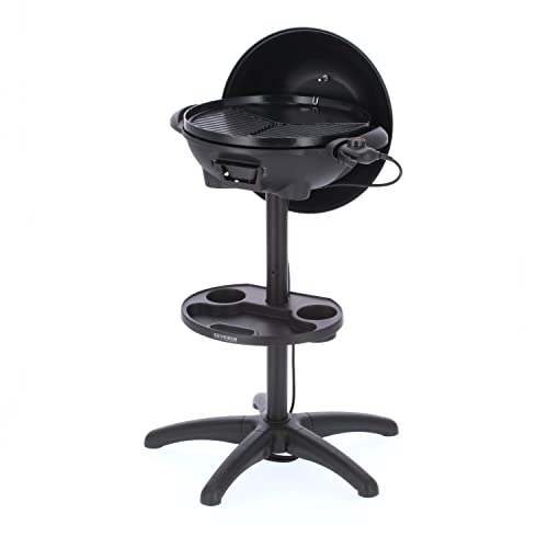 SEVERIN Barbecue Elettrico con Supporto a Colonna e Coperchio, Griglia Elettrica con Termostato Regolabile, Piastra con Rivestimento in Ceramica Antigraffio, 2000 W, Ø 41 cm, Nero Opaco - PG 8541