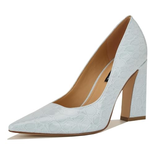 Nine West Women's Tamant Pump, Light Blue Croco Patent 450, 12