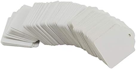 Partstock 500pcs 38x24mm Pre-Strung White Blank Merchandise Hang Tags Scalloped Edge Garment Price Tags Gift Hangtag Packaging Label DIY Hand-Painted Card