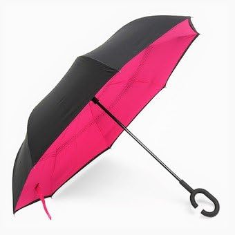 His or Hers - Reverse Umbrella (Fuchsia) - Folds Upward or Inverted, Double Layer, Hands Free and Waterproof - Perfect for Home, Work, Vehicle and Travel - Carolina Umbrella