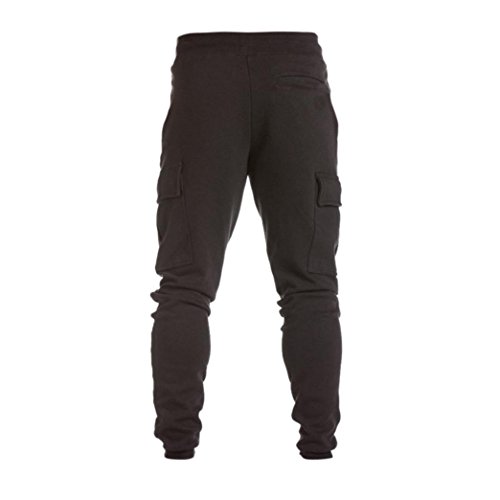Funic Men's Harem Trousers Sweatpants Slacks Casual Jogger Dance Sportwear Saggy Pants with Pockets (L, Black)