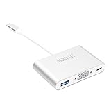USB C to VGA 3-in-1 Multi-port Adapter, ARKTEK Type C(male) to VGA Converter with USB 3.0 Port & USB C (female) Recharging Port for MacBook Series Chromebook Pixel and more (Aluminum Case, Silver)