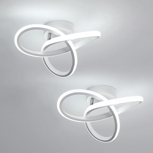 Osairous 2 Pieces Modern LED Ceiling Light, 22 W 2475 LM LED Chandelier Bedroom Ceiling Lamp Living Room White Flower Design for Kitchen Hallway, Cool White 6500K, 25 cm