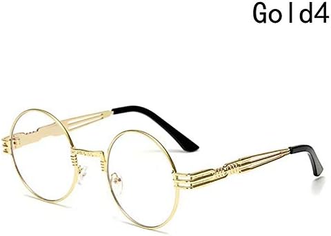 Gothic Steampunk Sunglasses Men Women Metal Wrap Eyeglasses Round Shades Design Sun Glasses Mirror (Gold & Transparent)