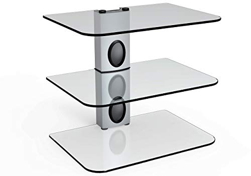 Gold Line 3 x Silver Floating Shelves with Strengthened Tempered Clear Glass for DVD Players/Cable Boxes/Games Consoles/TV Accessories (Renewed)