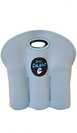 Cold Cache Bottle Can Cooler Insulated 6 Pack Tote | Beverage Storage | Lightweight, Neoprene, Machine Washable, Stain Resistant, Convenient Transport Carrier Flat Storage (Light Blue)